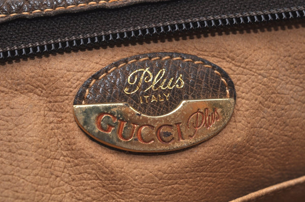 Authentic GUCCI GG Plus Vintage Clutch Hand Bag Purse PVC Leather Brown K6929