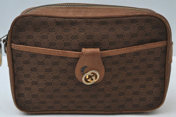 Authentic GUCCI Vintage Micro GG Canvas Leather Clutch Bag Brown K6930