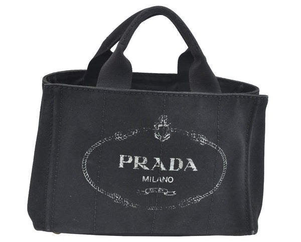 Authentic PRADA Vintage Canapa SS Canvas Shoulder Hand Bag Purse Black K6935