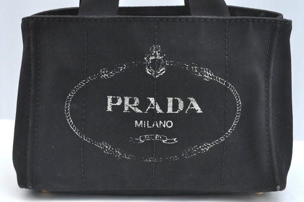 Authentic PRADA Vintage Canapa SS Canvas Shoulder Hand Bag Purse Black K6935