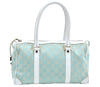 Authentic GUCCI Hand Boston Bag Purse GG Canvas Leather 0000851 Light Blue K7020
