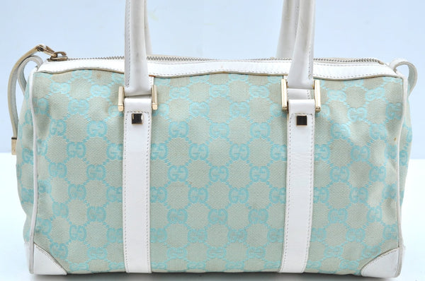 Authentic GUCCI Hand Boston Bag Purse GG Canvas Leather 0000851 Light Blue K7020