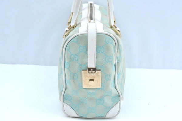 Authentic GUCCI Hand Boston Bag Purse GG Canvas Leather 0000851 Light Blue K7020