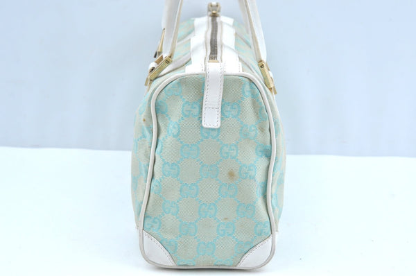 Authentic GUCCI Hand Boston Bag Purse GG Canvas Leather 0000851 Light Blue K7020