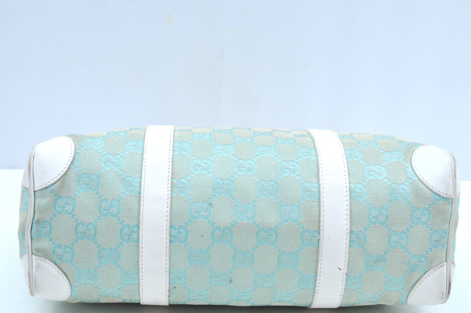 Authentic GUCCI Hand Boston Bag Purse GG Canvas Leather 0000851 Light Blue K7020