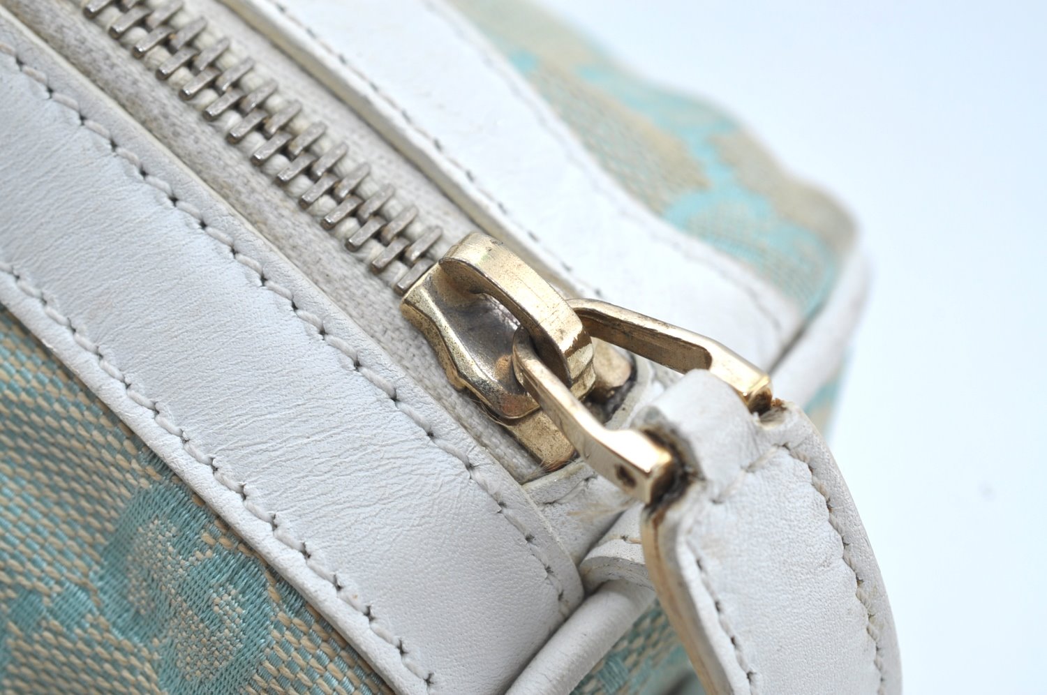 Authentic GUCCI Hand Boston Bag Purse GG Canvas Leather 0000851 Light Blue K7020