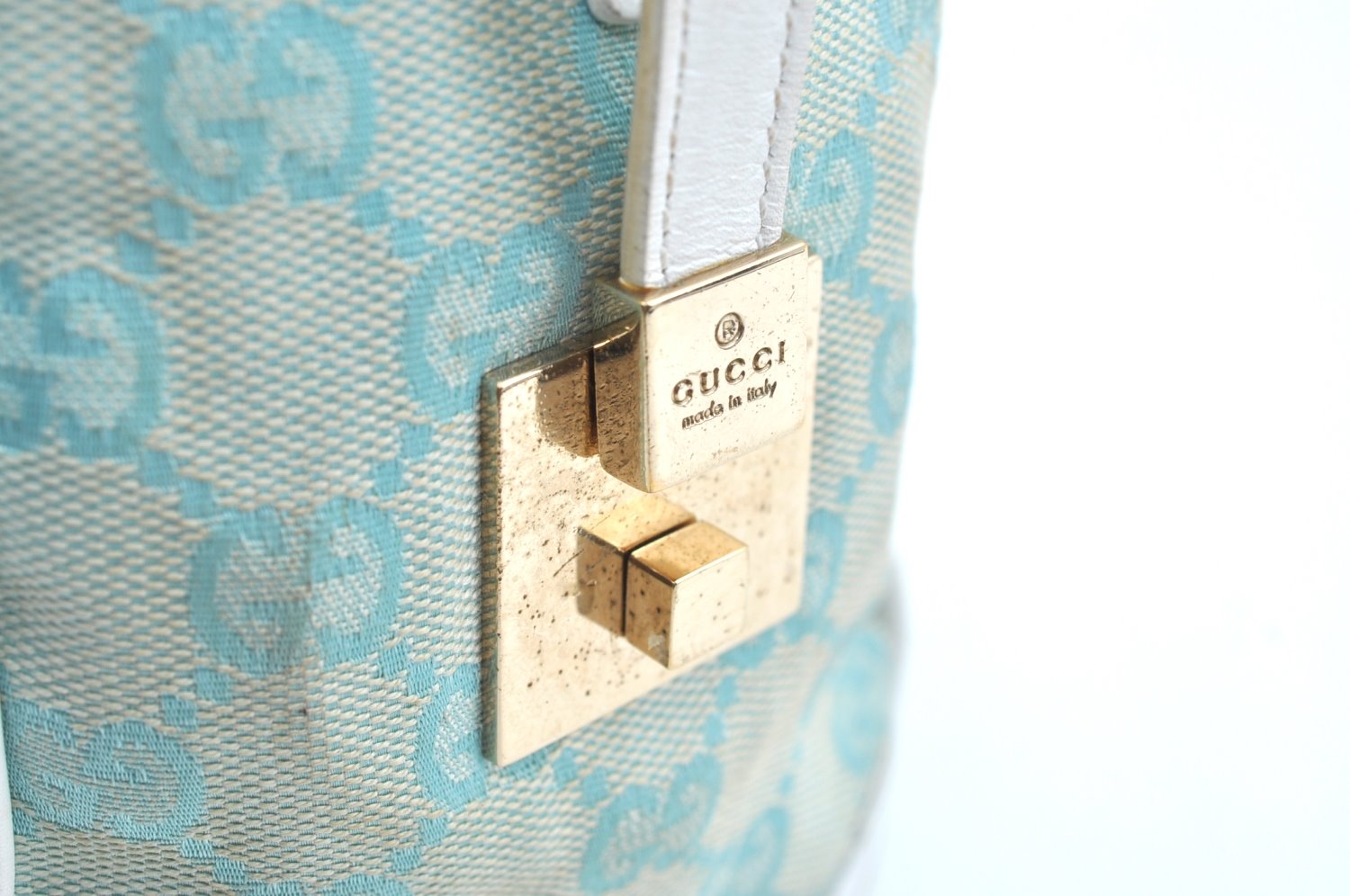 Authentic GUCCI Hand Boston Bag Purse GG Canvas Leather 0000851 Light Blue K7020