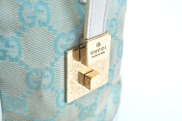 Authentic GUCCI Hand Boston Bag Purse GG Canvas Leather 0000851 Light Blue K7020