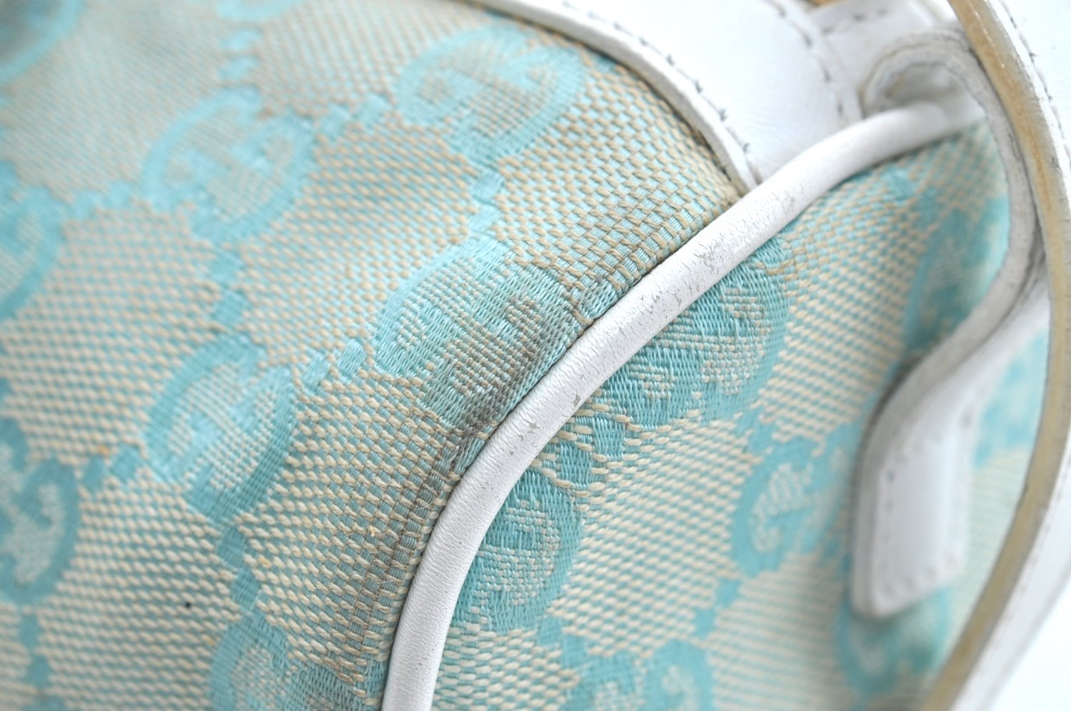 Authentic GUCCI Hand Boston Bag Purse GG Canvas Leather 0000851 Light Blue K7020