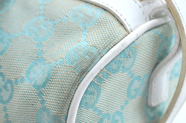 Authentic GUCCI Hand Boston Bag Purse GG Canvas Leather 0000851 Light Blue K7020