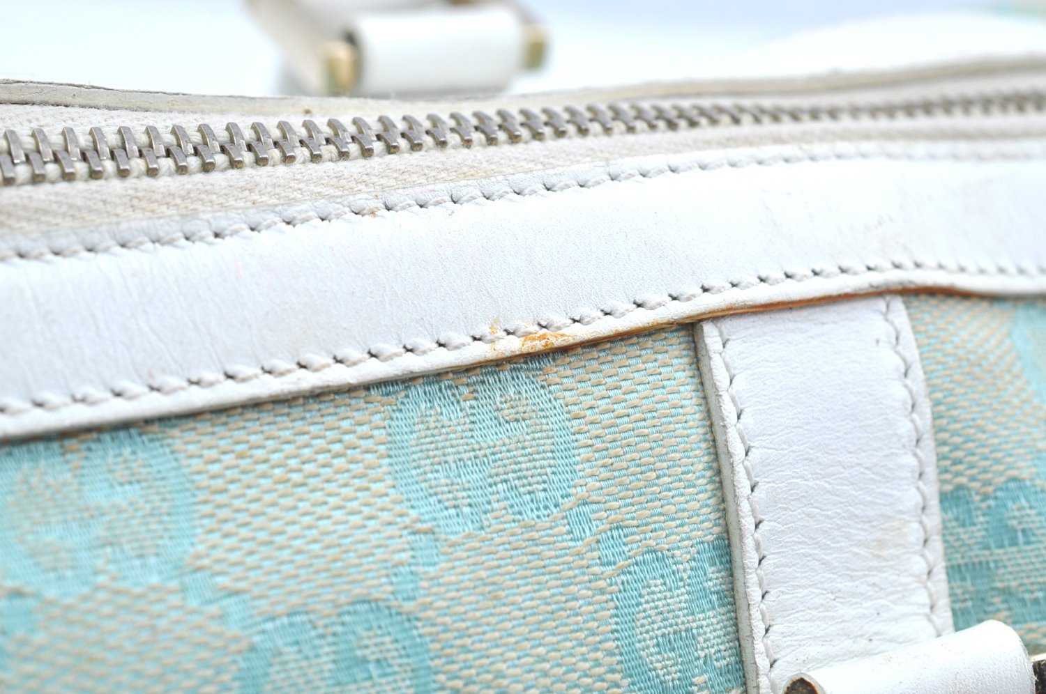 Authentic GUCCI Hand Boston Bag Purse GG Canvas Leather 0000851 Light Blue K7020