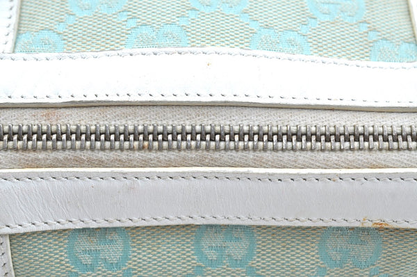Authentic GUCCI Hand Boston Bag Purse GG Canvas Leather 0000851 Light Blue K7020