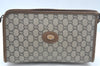 Authentic GUCCI GG Plus Vintage Clutch Hand Bag Purse PVC Leather Brown K7025