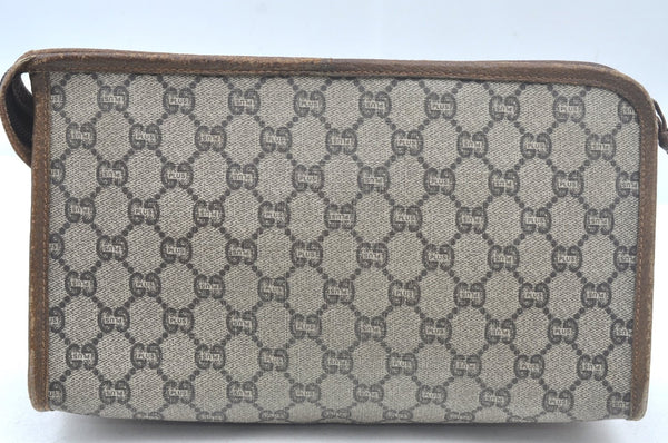 Authentic GUCCI GG Plus Vintage Clutch Hand Bag Purse PVC Leather Brown K7025