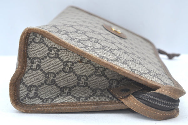 Authentic GUCCI GG Plus Vintage Clutch Hand Bag Purse PVC Leather Brown K7025