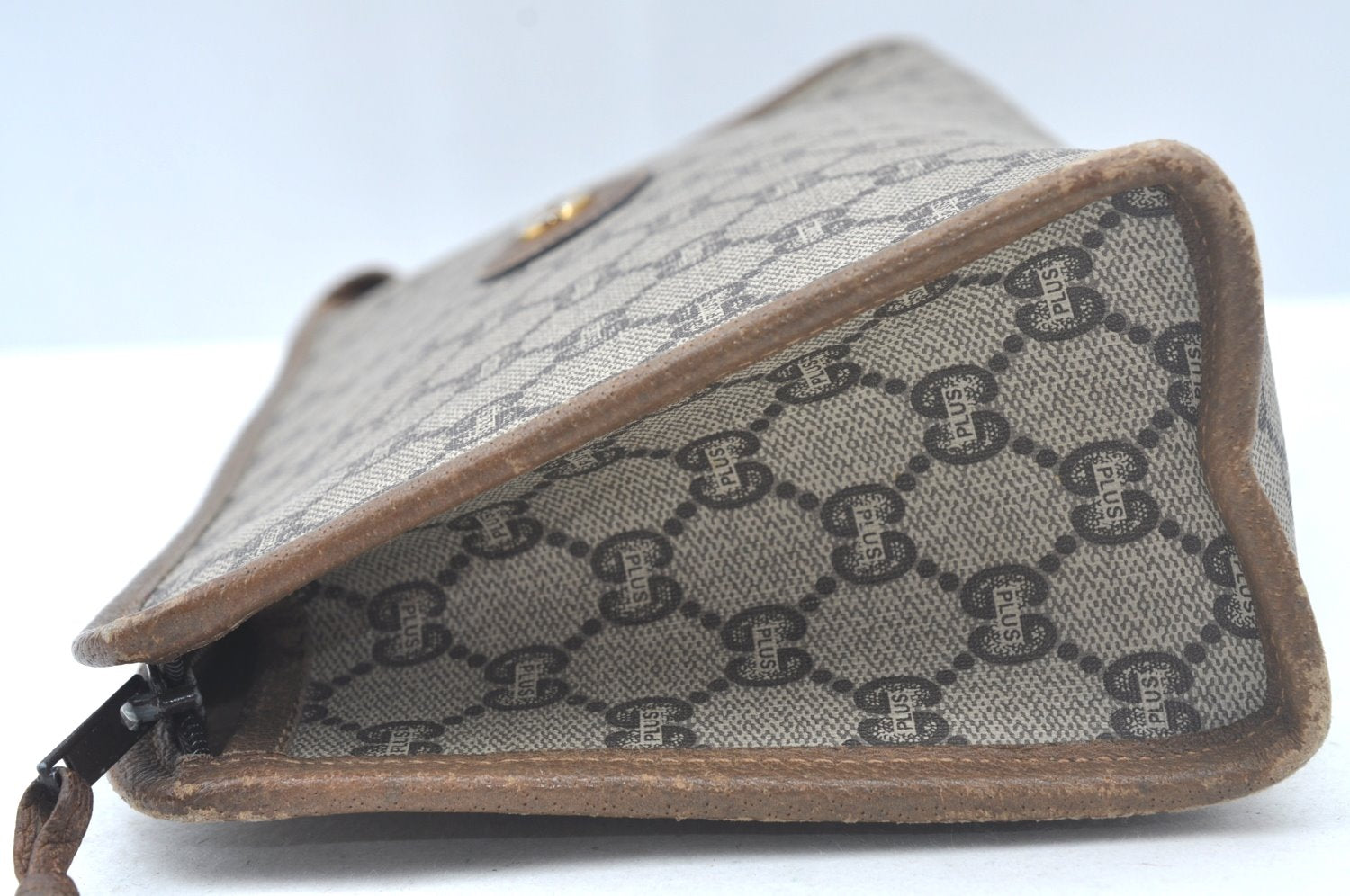 Authentic GUCCI GG Plus Vintage Clutch Hand Bag Purse PVC Leather Brown K7025