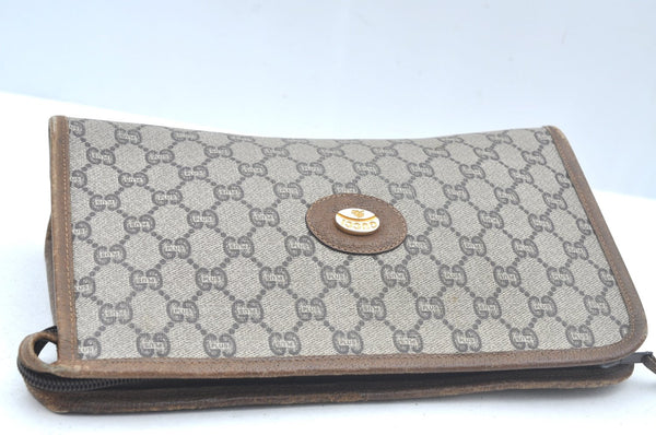 Authentic GUCCI GG Plus Vintage Clutch Hand Bag Purse PVC Leather Brown K7025