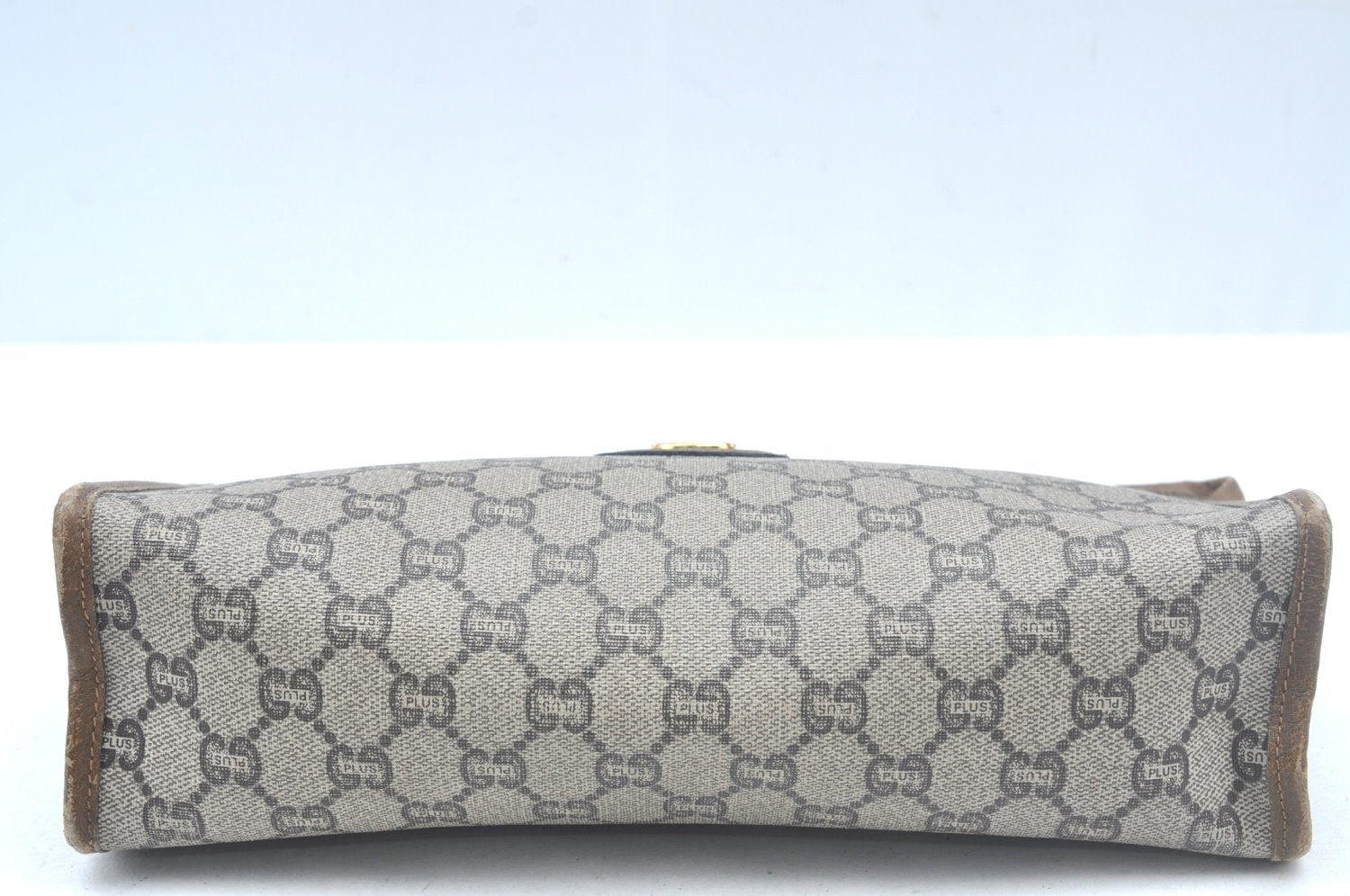 Authentic GUCCI GG Plus Vintage Clutch Hand Bag Purse PVC Leather Brown K7025