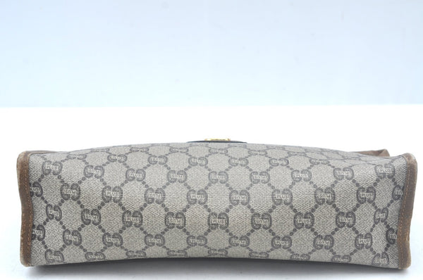 Authentic GUCCI GG Plus Vintage Clutch Hand Bag Purse PVC Leather Brown K7025
