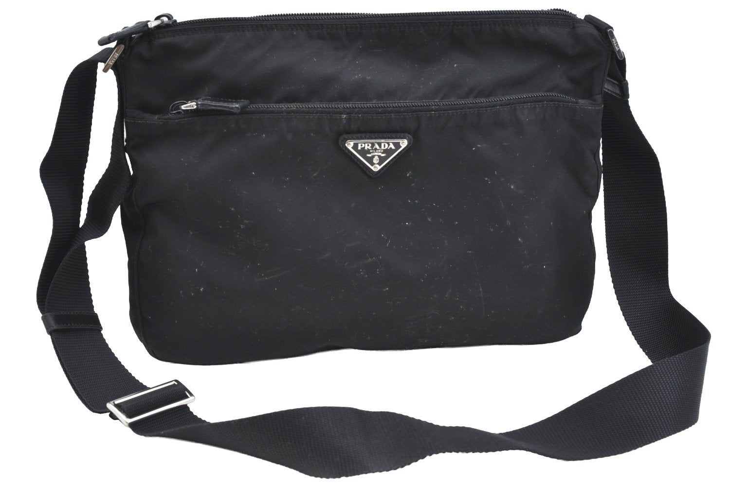 Authentic PRADA Nylon Tessuto Leather Shoulder Cross Body Bag Purse Black K7027