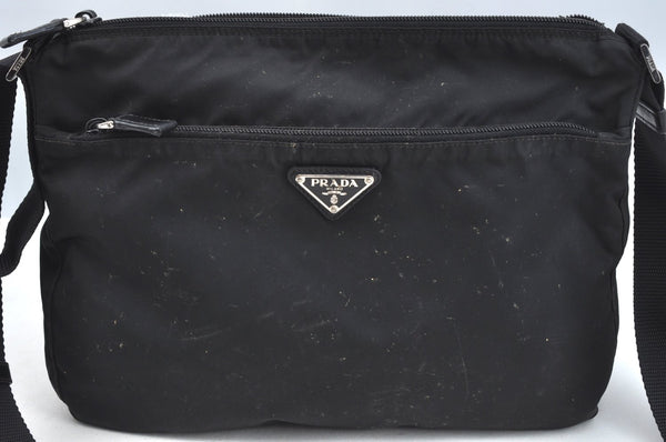 Authentic PRADA Nylon Tessuto Leather Shoulder Cross Body Bag Purse Black K7027