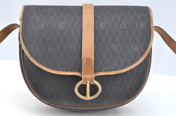 Authentic Christian Dior Honeycomb Shoulder Cross Bag PVC Leather Black K7048