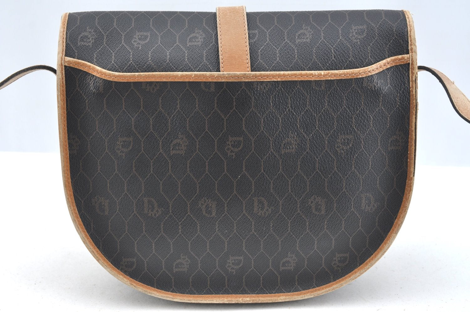 Authentic Christian Dior Honeycomb Shoulder Cross Bag PVC Leather Black K7048