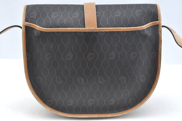 Authentic Christian Dior Honeycomb Shoulder Cross Bag PVC Leather Black K7048