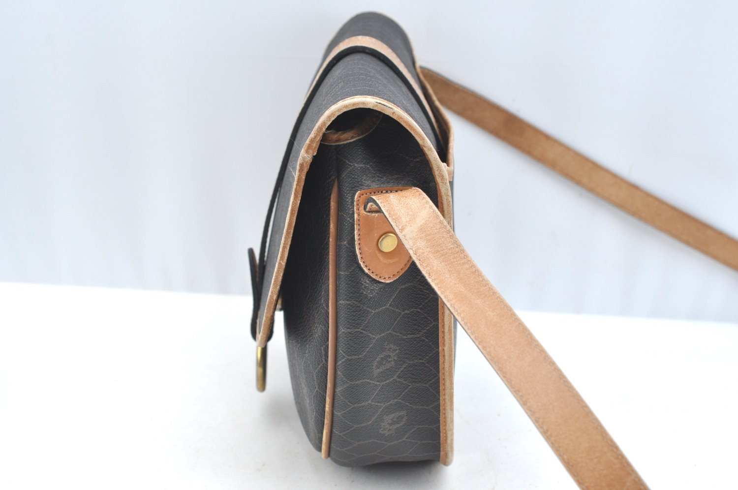 Authentic Christian Dior Honeycomb Shoulder Cross Bag PVC Leather Black K7048