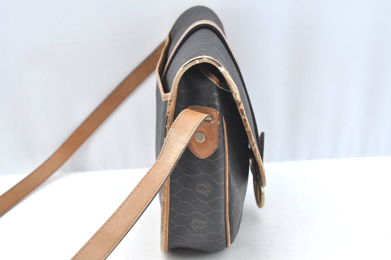 Authentic Christian Dior Honeycomb Shoulder Cross Bag PVC Leather Black K7048