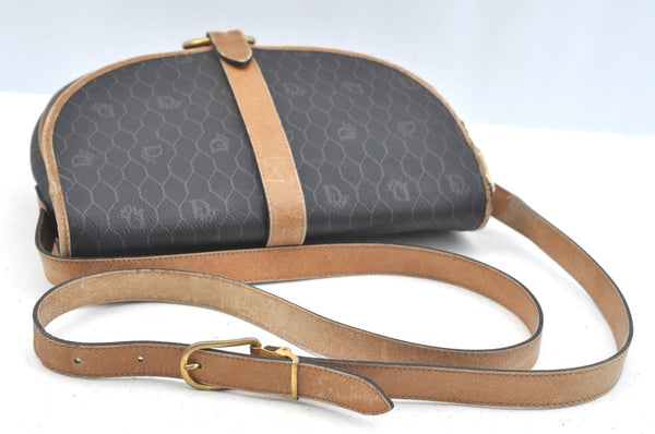 Authentic Christian Dior Honeycomb Shoulder Cross Bag PVC Leather Black K7048