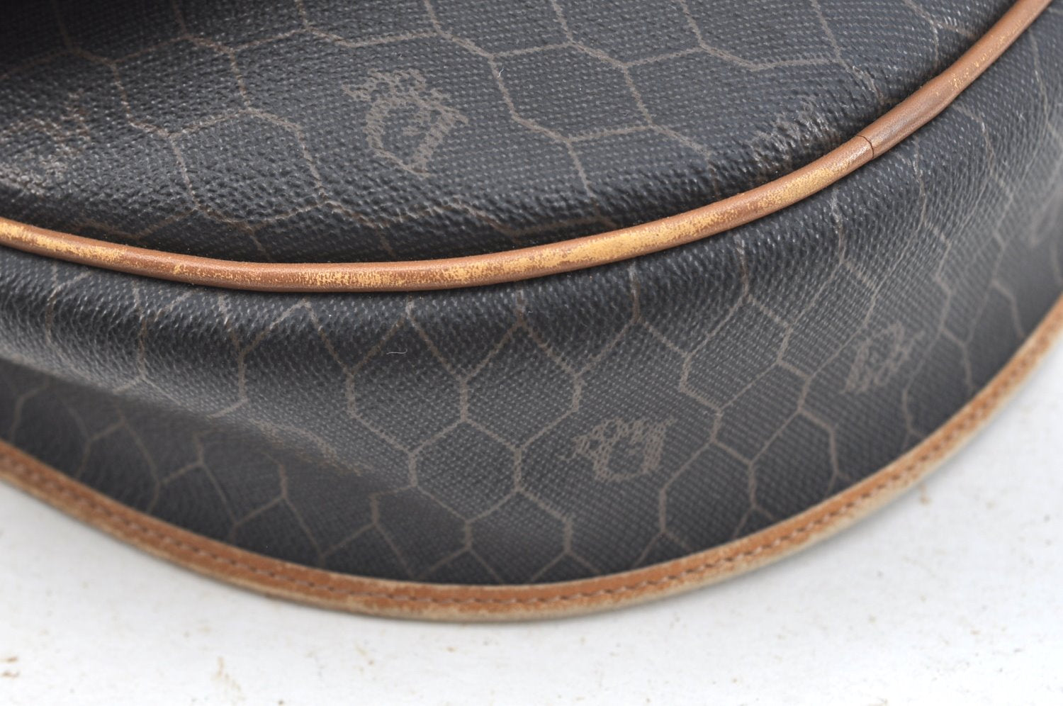 Authentic Christian Dior Honeycomb Shoulder Cross Bag PVC Leather Black K7048