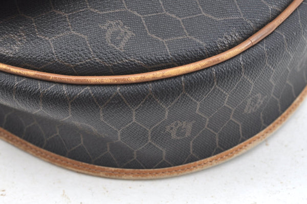 Authentic Christian Dior Honeycomb Shoulder Cross Bag PVC Leather Black K7048