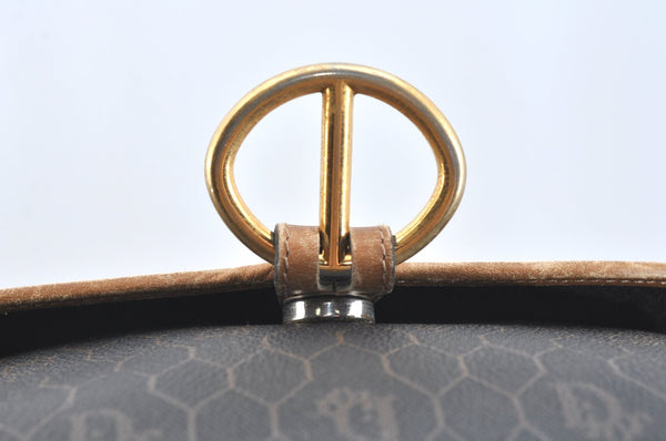 Authentic Christian Dior Honeycomb Shoulder Cross Bag PVC Leather Black K7048