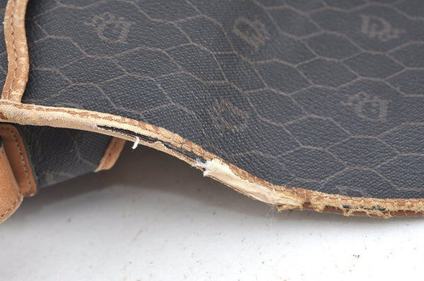 Authentic Christian Dior Honeycomb Shoulder Cross Bag PVC Leather Black K7048