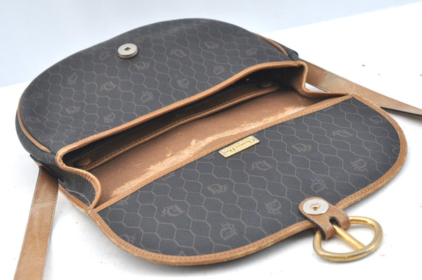 Authentic Christian Dior Honeycomb Shoulder Cross Bag PVC Leather Black K7048
