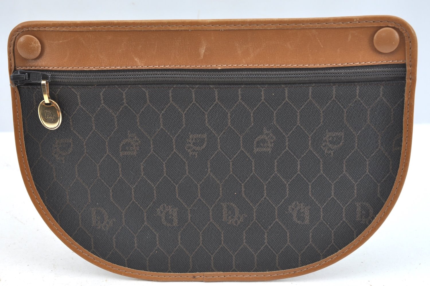 Authentic Christian Dior Honeycomb Shoulder Cross Bag PVC Leather Black K7048