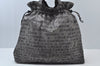 Authentic CHANEL Vintage Unlimited Polyester Drawstring Hand Bag Gray CC K7055