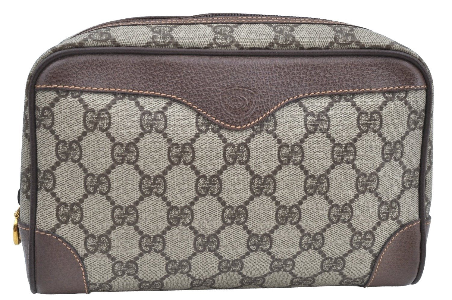 Authentic GUCCI Vintage Clutch Hand Bag Purse GG PVC Leather Brown Junk K7072