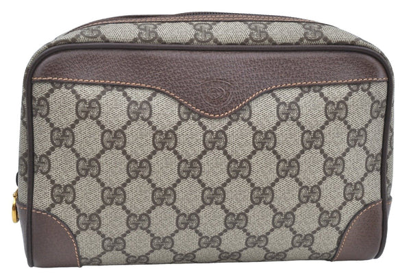 Authentic GUCCI Vintage Clutch Hand Bag Purse GG PVC Leather Brown Junk K7072