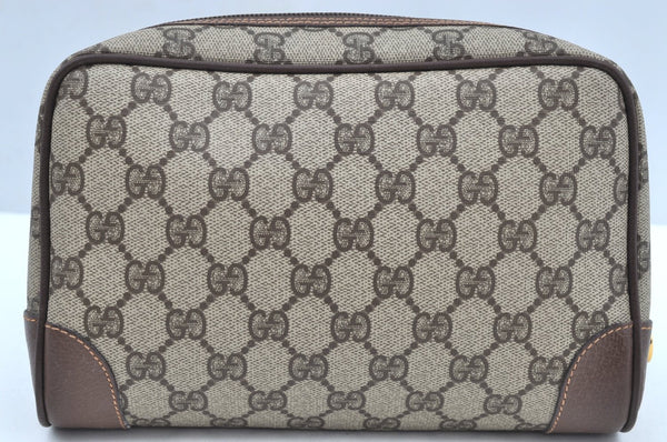 Authentic GUCCI Vintage Clutch Hand Bag Purse GG PVC Leather Brown Junk K7072