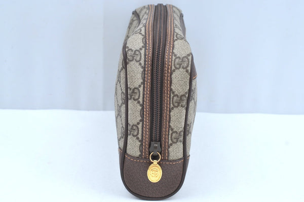 Authentic GUCCI Vintage Clutch Hand Bag Purse GG PVC Leather Brown Junk K7072