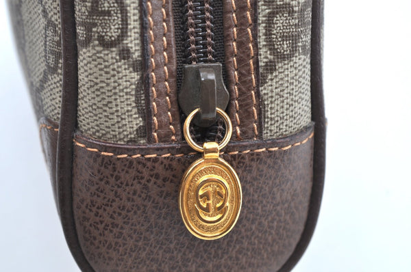 Authentic GUCCI Vintage Clutch Hand Bag Purse GG PVC Leather Brown Junk K7072