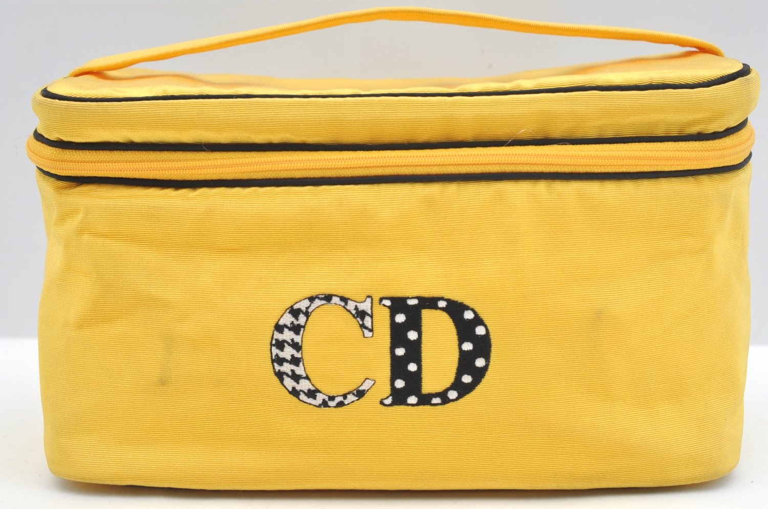 Authentic Christian Dior Vanity Hand Bag Pouch Purse Nylon Yellow CD K7088
