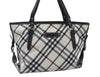 Authentic BURBERRY BLUE LABEL Check Shoulder Tote Bag Nylon Leather White K7090