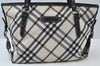 Authentic BURBERRY BLUE LABEL Check Shoulder Tote Bag Nylon Leather White K7090