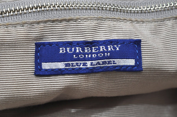 Authentic BURBERRY BLUE LABEL Check Shoulder Tote Bag Nylon Leather White K7090