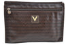 Authentic MARIO VALENTINO V Logo Clutch Hand Bag Purse PVC Leather Brown K7094