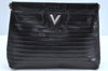 Authentic MARIO VALENTINO Logo Clutch Hand Bag Purse Leather Black K7095