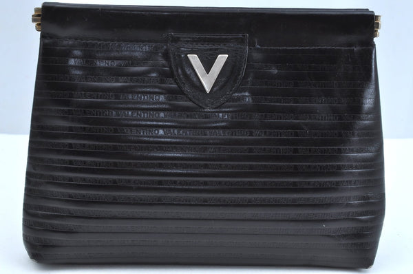 Authentic MARIO VALENTINO Logo Clutch Hand Bag Purse Leather Black K7095